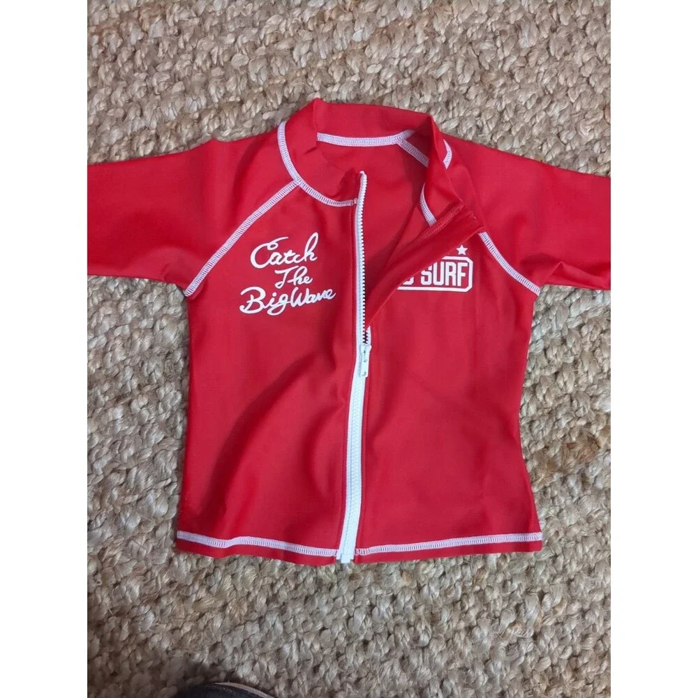 Miki House Red Catch The Big Wave Unisex Rash Guard Size 13 21 Inch Chest